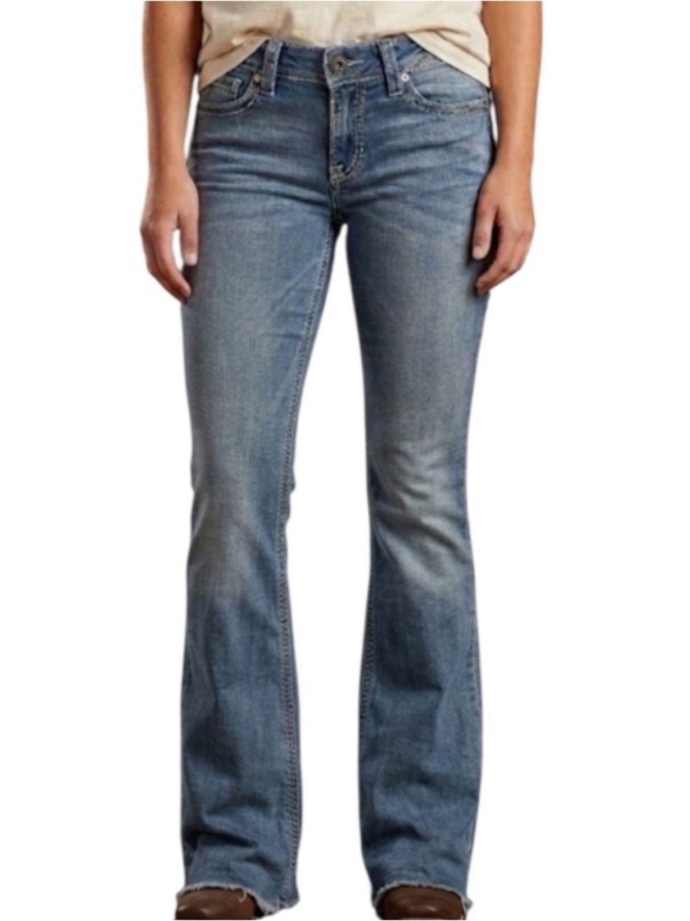 Ariat R.E.A.L. Low Rise Flare Jeans 28 Y2K Blue Denim Raw Hem Frayed 30x30.5 
AA
